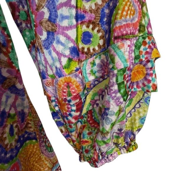 Johnny Was Jannika Silk Blouse Naperron Print Multicolor Ruffle Sleeve Size 1X - Picture 4 of 12
